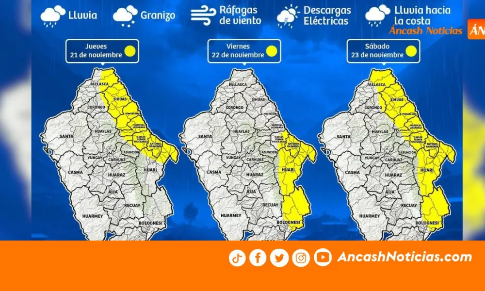 Alerta en Áncash: lluvias, nieve y granizo afectarán la sierra hasta el 23 de noviembre