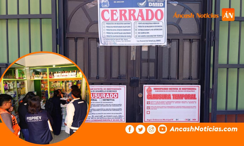 Huaraz: clausuran dos boticas informales en Shancayán tras operativo inopinado